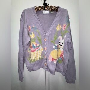 Alexandra Bartlett Purple Ramie Easter Cardigan Sweater Size L Vintage 90’s Rare